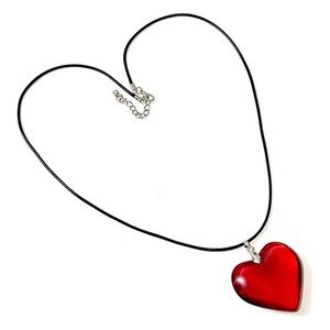 Red Glass Heart Choker Necklace Y2K Valentine Love Cute Gift Adjustable Charm